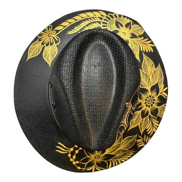 HAT MEXICAN Artisanal Hand Painted Fedora Floral Sombrero Panama Bohemian Black main image 11